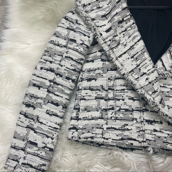 Vince Frayed Edge Jacket Blazer‎ Black & White Wool - Picture 4 of 11